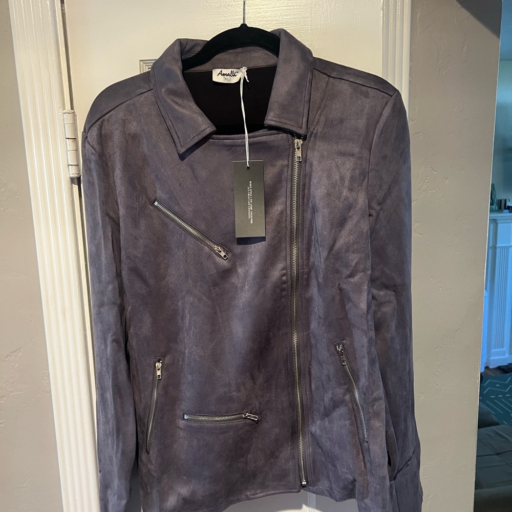 Amalli Talli Suede Moto Jacket in Charcoal